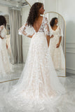 Ivoire Batwing manches dentelle balayage Train robe de mariée