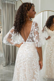 Ivoire Batwing manches dentelle balayage Train robe de mariée
