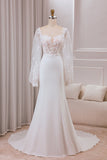 Dentelle Ivoire Sweetheart Cou Manches Longues Sirène Robe De Mariée Avec Sweep Train