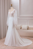 Dentelle Ivoire Sweetheart Cou Manches Longues Sirène Robe De Mariée Avec Sweep Train