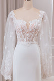 Dentelle Ivoire Sweetheart Cou Manches Longues Sirène Robe De Mariée Avec Sweep Train