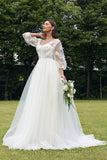 Robe de mariée corset à manches bouffantes ivoire avec des fleurs 3D
