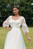 Robe de mariée corset à manches bouffantes ivoire avec des fleurs 3D
