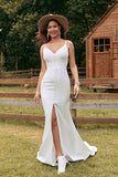 Robe de mariée simple sirène bouton Ivoire avec fente