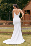 Robe de mariée simple sirène bouton Ivoire avec fente