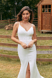 Robe de mariée simple sirène bouton Ivoire avec fente