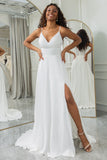 Ivoire A-ligne en mousseline de soie balayage Train robe de mariée avec dentelle
