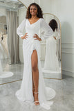 Simple Ivoire à volants à manches longues Boho robe de mariée Boho