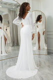Simple Ivoire à volants à manches longues Boho robe de mariée Boho