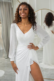 Simple Ivoire à volants à manches longues Boho robe de mariée Boho