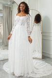 Robe de mariée en dentelle trapèze ivoire avec manches