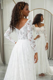 Robe de mariée en dentelle trapèze ivoire avec manches
