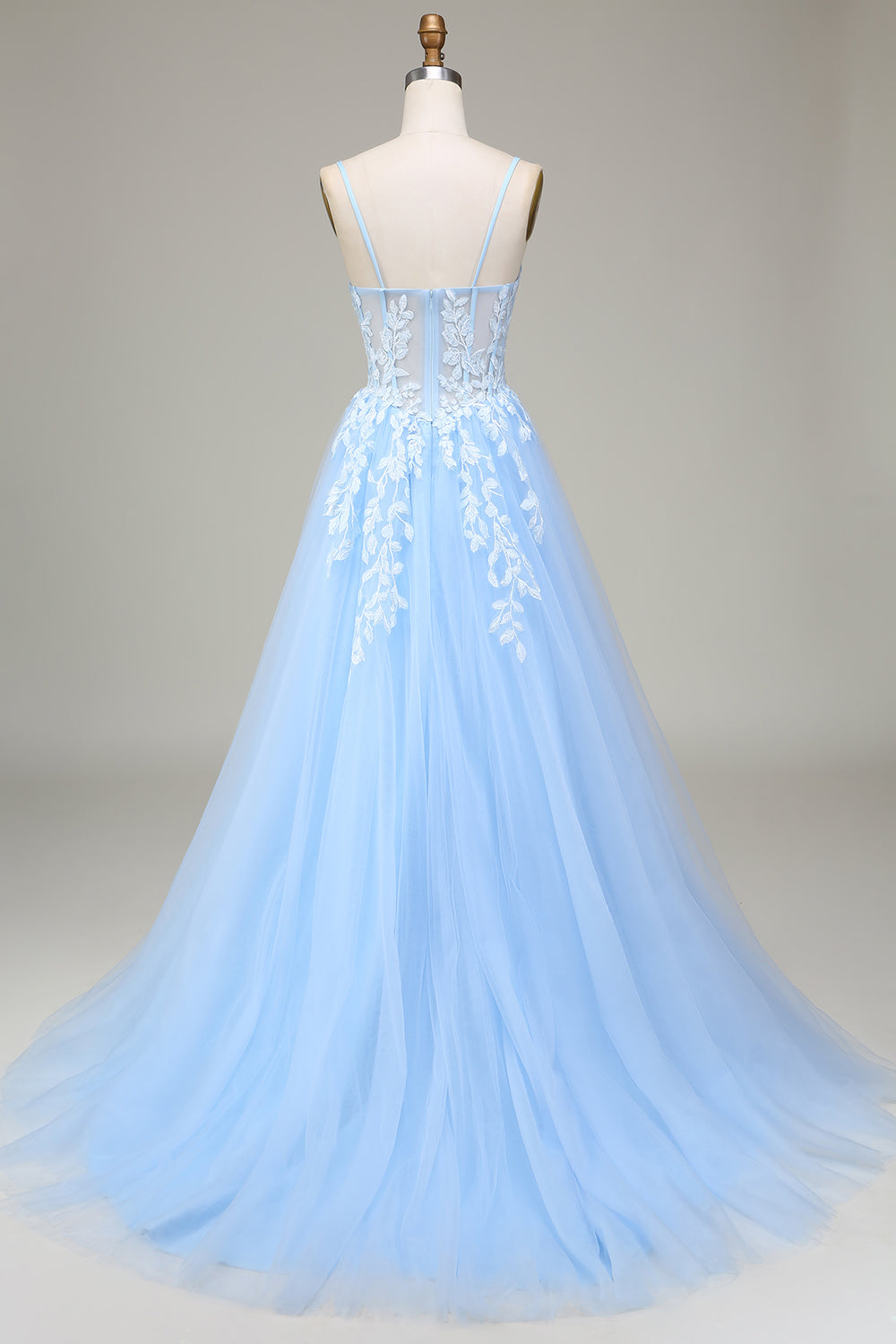 Sky Blue Pattern Robe Queendancer Femmes Robe de bal bleu ciel avec appliques Tulle A-ligne ...