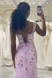 Mauve Mermaid Appliqued Long Corset Prom Dress With Slit