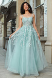 Magnifique une ligne Spaghetti Bretelles Menthe Corset Robe de bal avec Appliques