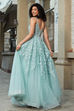 Magnifique une ligne Spaghetti Bretelles Menthe Corset Robe de bal avec Appliques