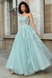 Magnifique une ligne Spaghetti Bretelles Menthe Corset Robe de bal avec Appliques