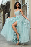 Magnifique une ligne Spaghetti Bretelles Menthe Corset Robe de bal avec Appliques