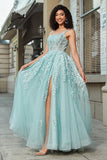 Magnifique une ligne Spaghetti Bretelles Menthe Corset Robe de bal avec Appliques