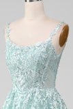 Glitter Menthe A-Line Tulle Robe de bal longue avec dentelle