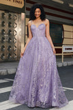 Princesse A Line Spaghetti Bretelles Corset Violet Robe de bal avec perles