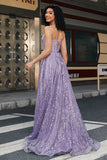 Princesse A Line Spaghetti Bretelles Corset Violet Robe de bal avec perles