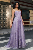 Princesse A Line Spaghetti Bretelles Corset Violet Robe de bal avec perles