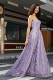 Princesse A Line Spaghetti Bretelles Corset Violet Robe de bal avec perles