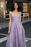 Princesse A Line Spaghetti Bretelles Corset Violet Robe de bal avec perles