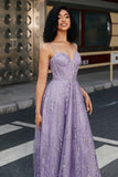 Princesse A Line Spaghetti Bretelles Corset Violet Robe de bal avec perles