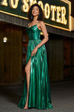 Robe de bal corset vert foncé scintillante avec fente
