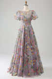 Robe de bal mauve / robe de bal brodée princesse à manches courtes