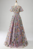 Robe de bal mauve / robe de bal brodée princesse à manches courtes
