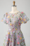 Robe de bal mauve / robe de bal brodée princesse à manches courtes