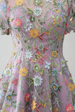 Robe de bal mauve / robe de bal brodée princesse à manches courtes