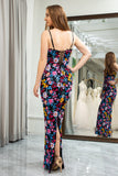 Black Flower Appliques Mermaid Long Prom Dress With Slit