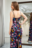 Black Flower Appliques Mermaid Long Prom Dress With Slit