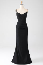 Sirène noir perlé robe de bal avec volants