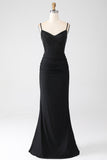 Sirène noir perlé robe de bal avec volants