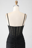 Sirène noir perlé robe de bal avec volants