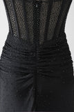 Sirène noir perlé robe de bal avec volants