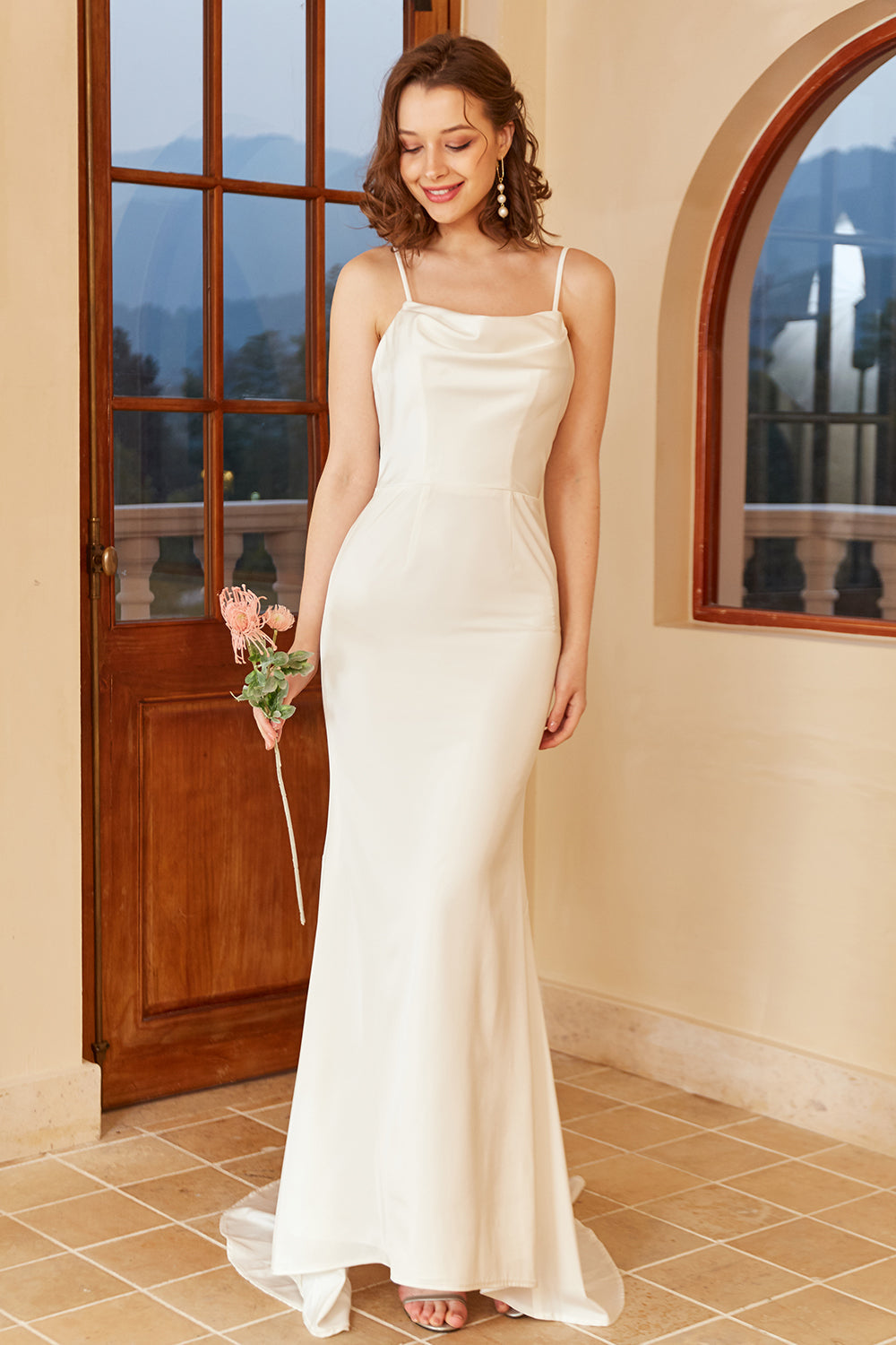 Simple Robe O Queendancer Femmes Simple Robe de mariée Sirène Blanche Spaghetti ...