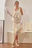 Champagne Gatsby Robe des années 20 avec paillettes et franges