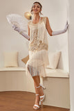 Robe vert foncé Gatsby des années 1920 avec paillettes et franges