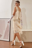 Robe vert foncé Gatsby des années 1920 avec paillettes et franges