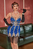 Lake Blue Sequin Short Gatsby Robe des années 1920 avec franges