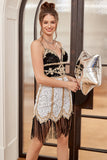 Lake Blue Sequin Short Gatsby Robe des années 1920 avec franges