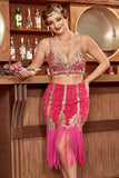 Deux pièces Fuchsia Gatsby 1920s Flapper Robe à franges