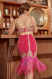 Deux pièces Fuchsia Gatsby 1920s Flapper Robe à franges