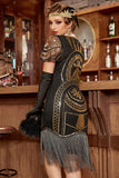 Robe à paillettes noire des années 20 avec franges